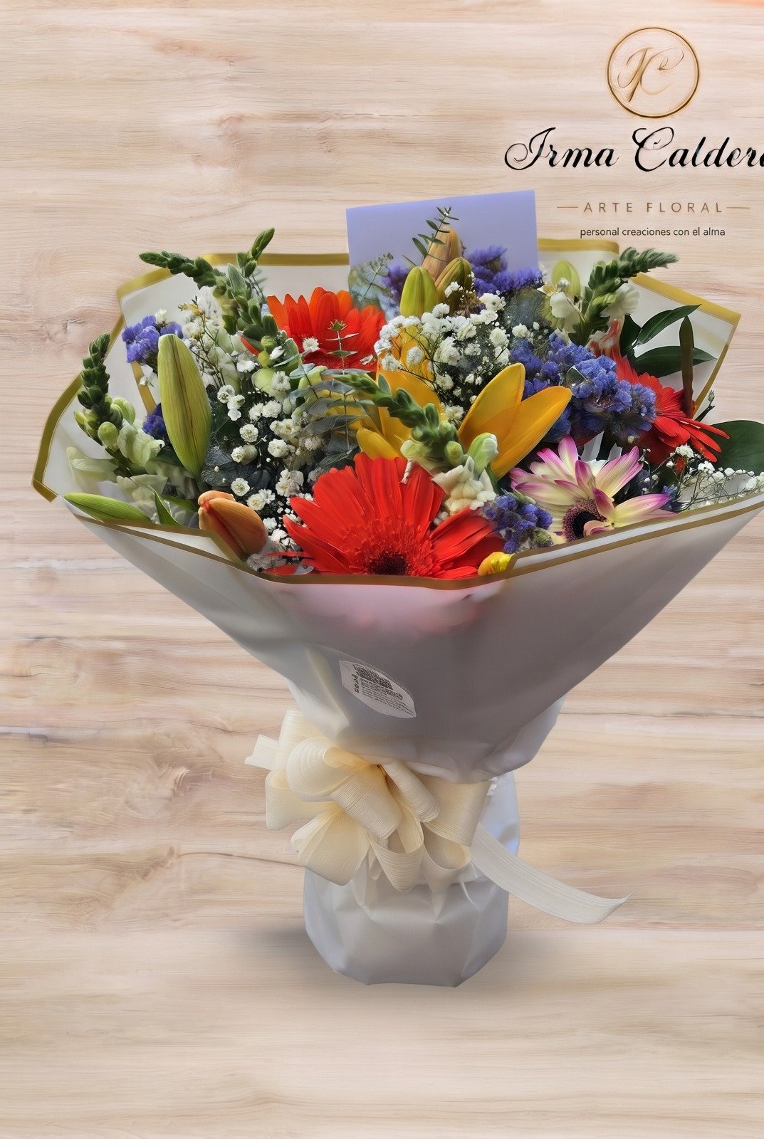 Bouquet de gerberas, lirios, boca de dragón y statice
