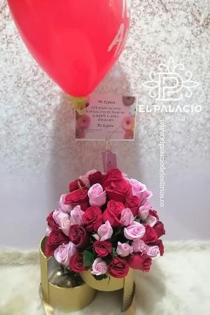 Caja de rosas, globo te amo